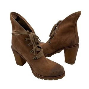 Ugg Brown Calynda Block Heel Sherpa Lined Ankle Boots Size 7.5 Women's